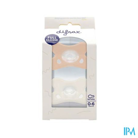 Difrax Sucette Natural 0-6m 2pack Blanc/rose