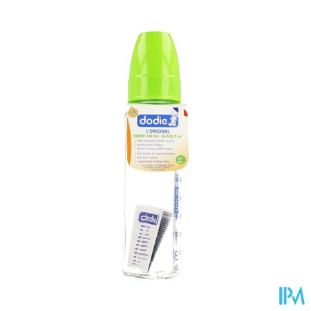 Dodie Zuigfles Glas Groen Anijs 2lftd 240ml