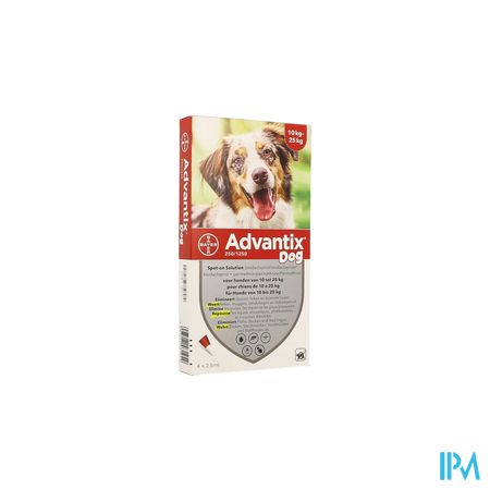 Advantix 250/1250 Chiens 10<25kg Fl 4x2,5ml