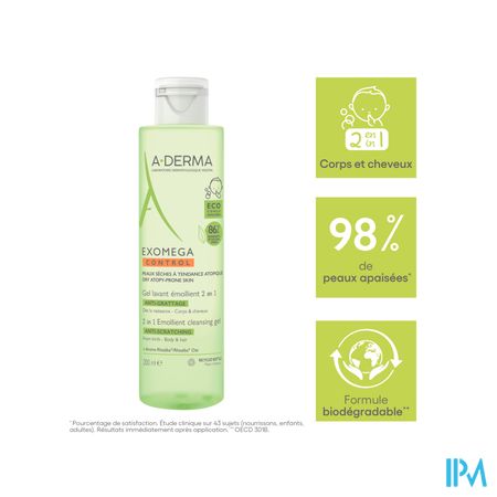 Aderma Exomega Control Reinigingsgel 2in1 200ml 12