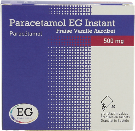 Paracetamol EG Inst.500Mg Vanil-Aardbei   Zakje 20 1