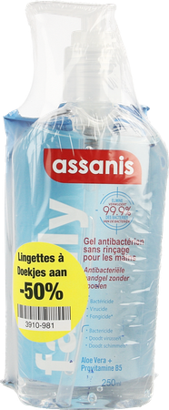 Assanis Family Gel 250ml + Doekjes 25 1/2 Prijs 1