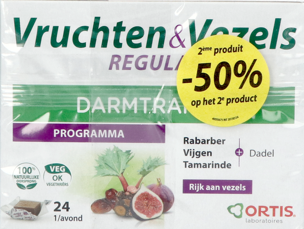 Ortis Vruchten & Vezels Regul.blokjes 2x24 2e -50% 1