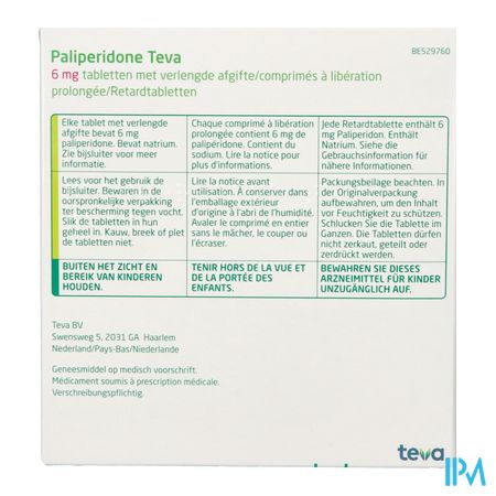 Paliperidone Teva 6mg Verl.afgifte Comp 112 X 6mg 7