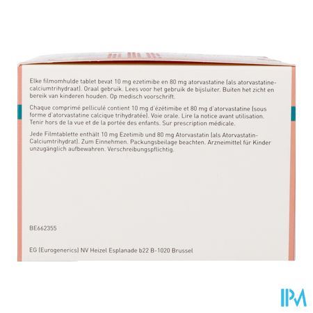 Ezetimibe/Atorvastatine EG 10Mg/80Mg Comp Pell 100 4