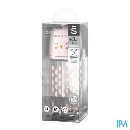 Suavinex Bonhomia Bottleglas Sili.featherpink240ml 2