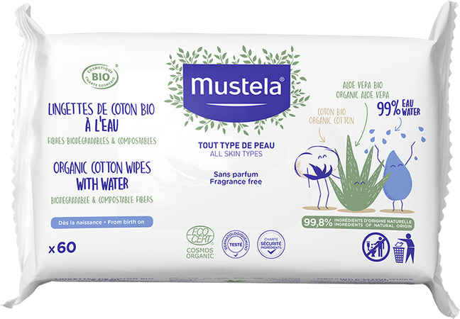 Mustela Ch Bio Lingettes Coton Eau 60 2