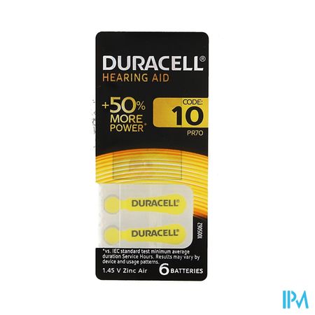 Duracell Easytab Pile Auditive Da10 6 Jaune