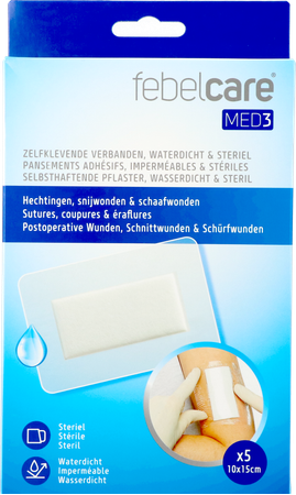 Febelcare Med3 Pans. Adh. Ster. Wtp 10x15cm 5 1