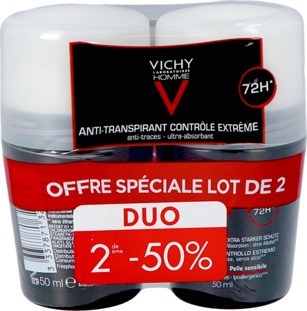 Vichy Homme Deo A/transp. 72u Roller Duo 2x50ml 1