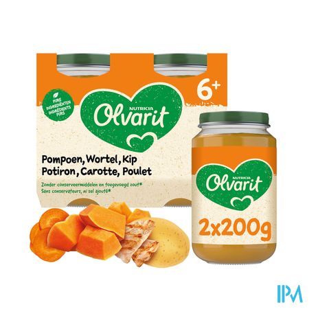 Olvarit Pompoen Wortel Kip 2x200g 6m02