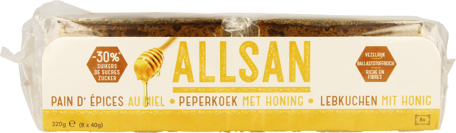 Allsan Peperkoek Honing 8x40g Revogan 1