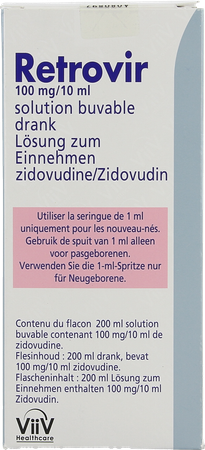 Retrovir 100mg/10ml Drank Fl 200ml Met Spuit 1ml 1