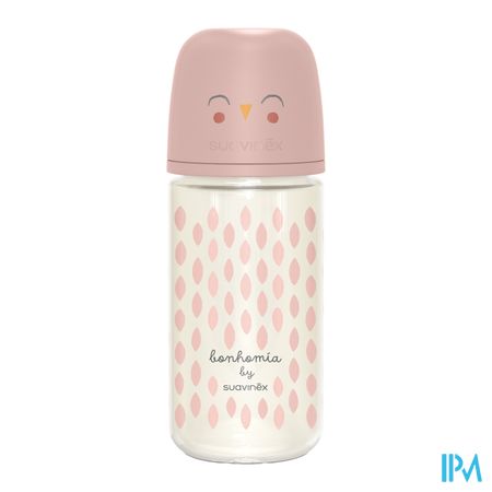 Suavinex Bonhomia Bottleglas Sili.featherpink240ml 7