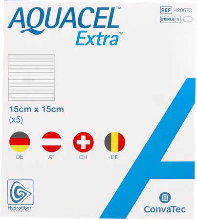Aquacel Extra Verb Hydrofiber+versterk. 15x15cm 5 2
