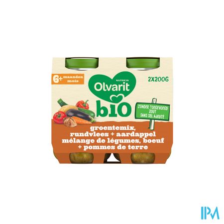 Olvarit Bio Groentemix Rund Aardappel 6m 2x200g