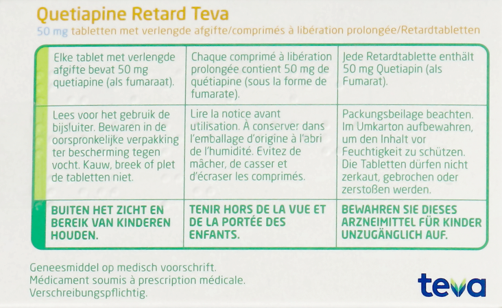 Quetiapine Retard Teva Pi Pharma 50mg Tabl 100 3