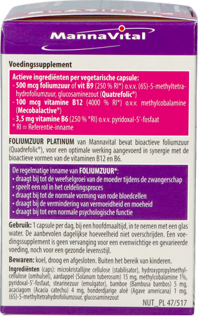 Mannavital Foliumzuur Platinum V-caps 90 6