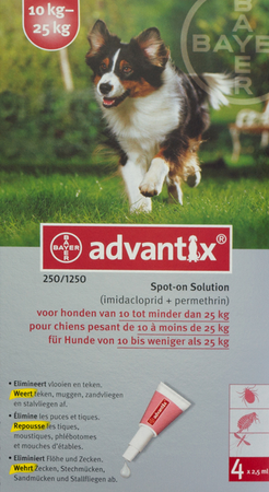 Advantix 250/1250 Honden 10<25kg Fl 4x2,5ml 3