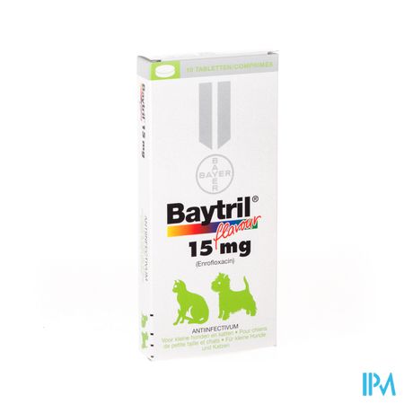 Baytril Flavour Hond/kat Tabl 10 X 15mg