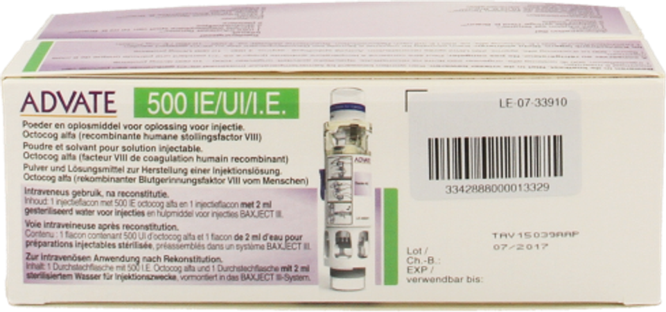Advate 500 Ui Pulv+solv Sol Inj 2ml(250iu/ml)+kit 2