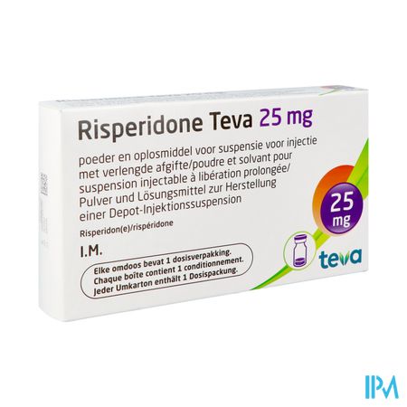 Risperidone Teva 25 mg inj. susp. verl. afgifte (pdr. + oplosm.) i.m. flac. + voorgev. spuit 25 mg + 2 ml