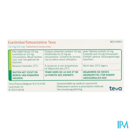 Ezetimibe Simvastatine Teva 10mg/10mg Comp 100 5