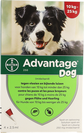 Advantage 250 Honden 10<25kg 4x2,5ml 2