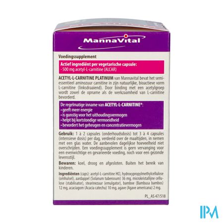 Mannavital Acetyl l-carnitine Platinum V-caps 60 1