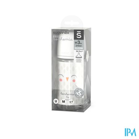 Suavinex Bonhomia Bottleglas Sili.feath.beige240ml 1