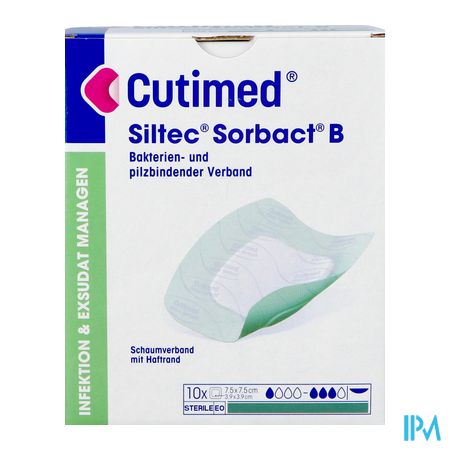 Cutimed Siltec Sorbact B 7,5x7,5cm 10 1