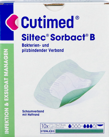 Cutimed Siltec Sorbact B 7,5x7,5cm 10 1