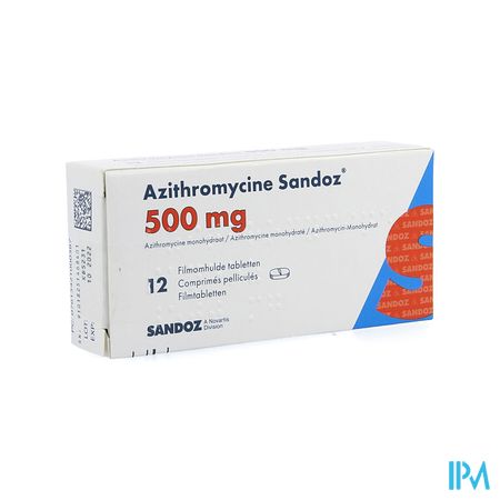 Azithromycine 500mg Sandoz Tabl Omhulde 12x500 mg