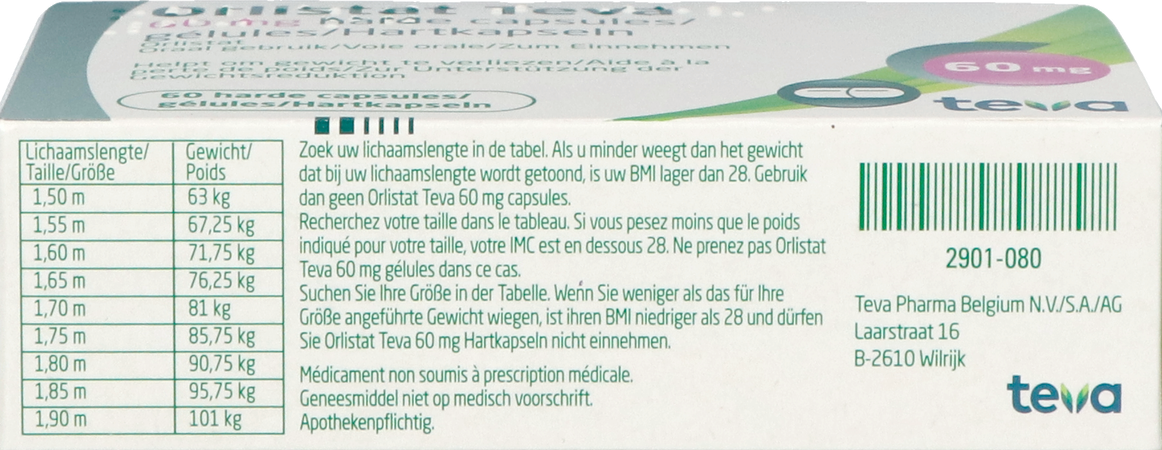 Orlistat Teva Caps Dure 60 X 60mg 8
