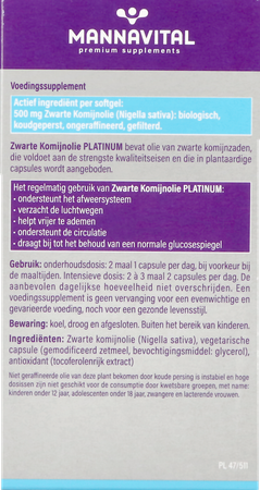 Mannavital Zwarte Komijnolie Platinum Softgels 120 10