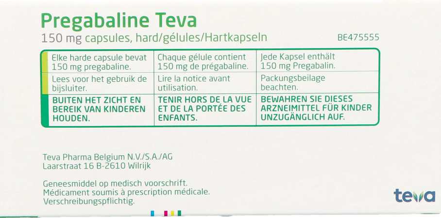 Pregabaline Teva 150mg Caps Hard 56 X 150mg 4