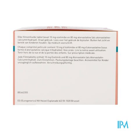 Ezetimibe/Atorvastatine EG 10Mg/80Mg Comp Pell 100 2
