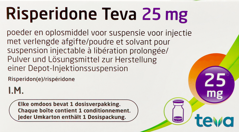 Risperidone Teva 25 mg inj. susp. verl. afgifte (pdr. + oplosm.) i.m. flac. + voorgev. spuit 25 mg + 2 ml 1
