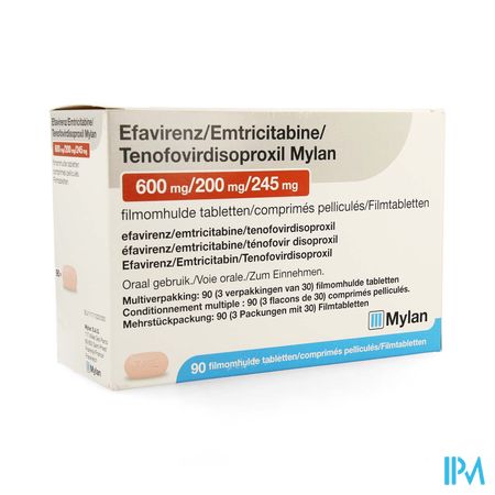 Efavirenz/emtric./tenof. Mylan 600/200/245mg 3x30