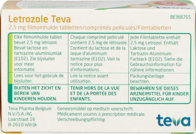 Letrozole Teva 2,5mg Filmomh Tabl 100 X 2,5mg 5