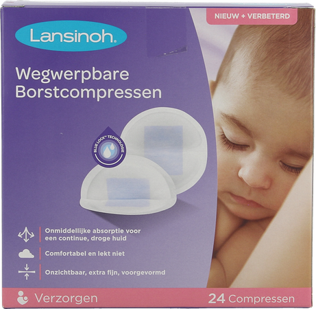Lansinoh Wegwerpb.borstkompressen Blue Lock Core24 2