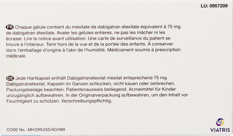 Dabigatran Etexilate Viatris 75mg Harde Caps 10 4