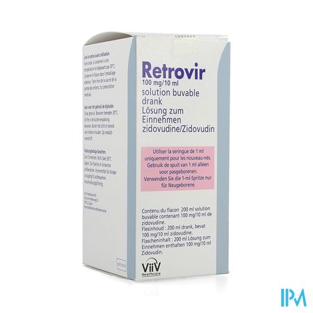 Retrovir 100mg/10ml Drank Fl 200ml Met Spuit 1ml