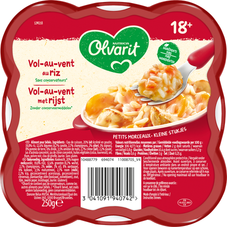 Olvarit Schotel 18m+ Vol Au Vent, Rijst 1x230gr 2