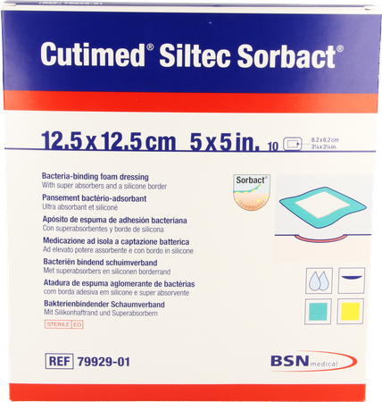 Cutimed Siltec Sorbact Schuimverb 12,5x12,5cm 10 1