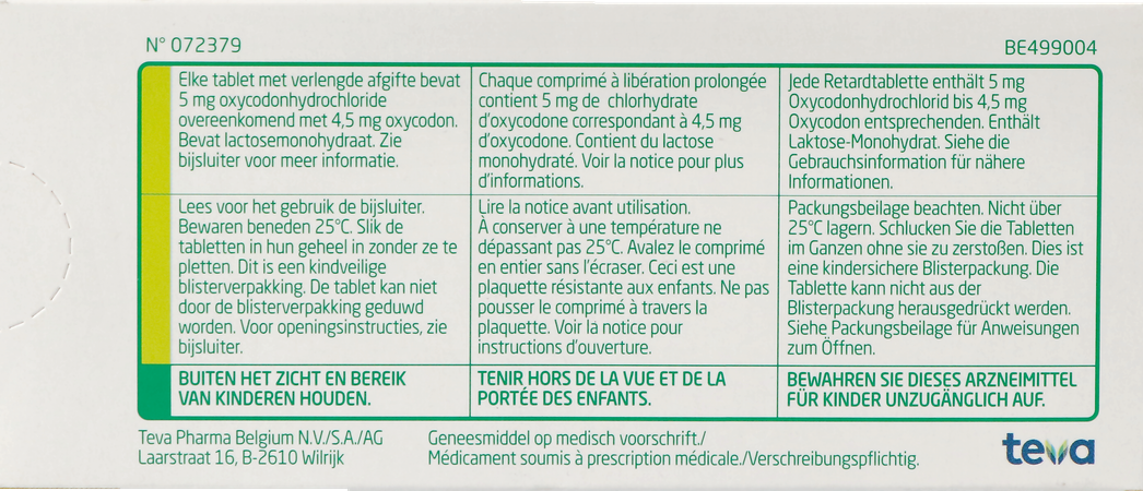 Oxycodone Teva 5mg Verlengde Afgifte Comp 30 5
