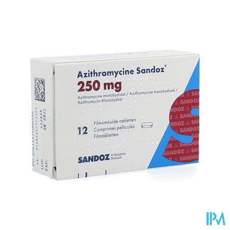 Azithromycine 250mg Sandoz Tabl Omhulde 12x250 mg