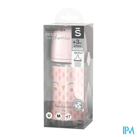 Suavinex Bonhomia Bottleglas Sili.featherpink240ml 3