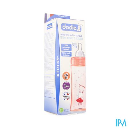 Dodie Zuigfles Iniiation+ Speen 3 Gat Roos 330ml