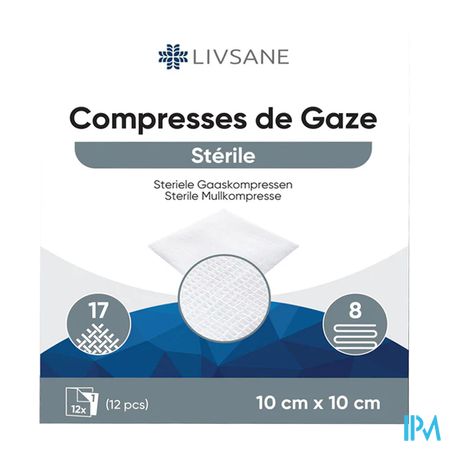 Livsane Steriele Kompressen 8pl 10x10cm 12 1